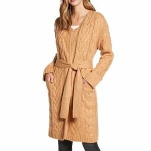 Rachel Parcell Cable Knit Chunky Cardigan Sweater Camel Size 8
